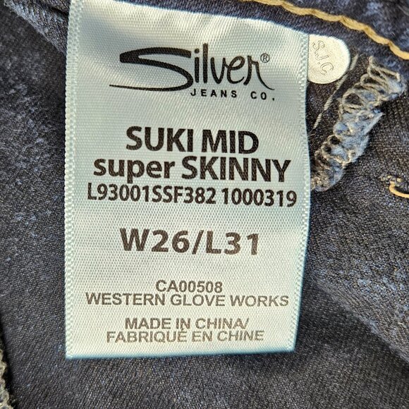 Silver Jeans Womens 26 (28x30) Blue Mod Rise Suki Super Skinny Embroidered - Picture 5 of 16